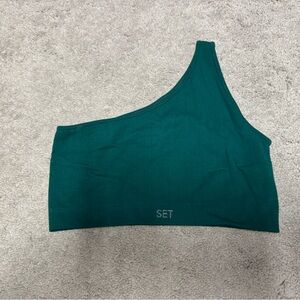 Set active sculptflex ribbed one shoulder bra in green